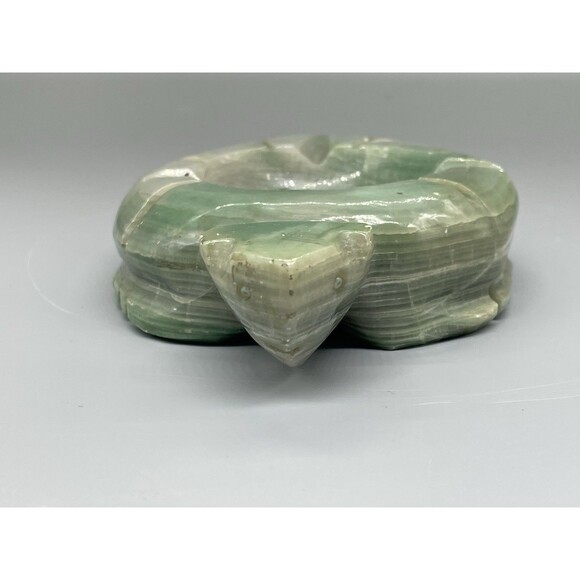 Vintage Hand Carved Jade? Green Turtle Ashtray Trinket Dish Handmade Nice - Picture 1 of 6
